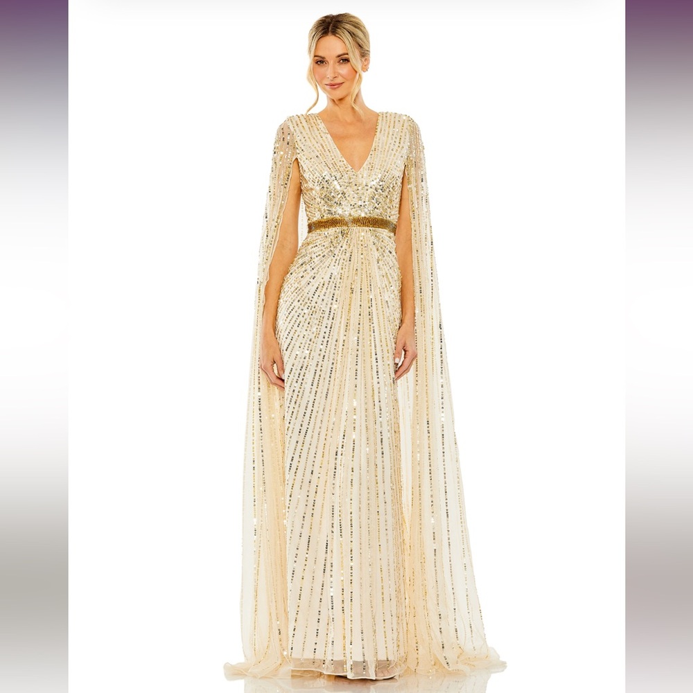 Mac Duggal Gold Cape Gown